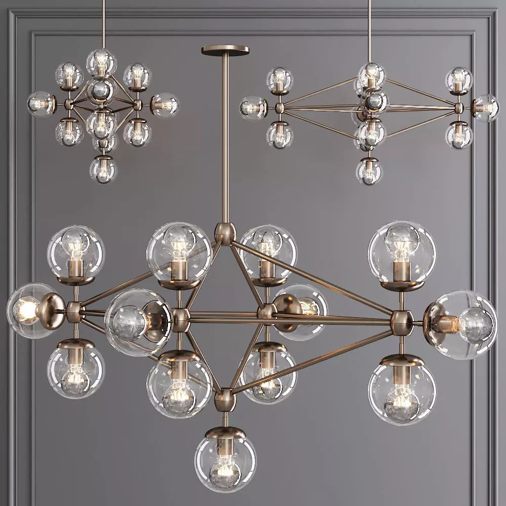 Modo Diamond Chandelier 13 Globes Bronze and Clear Glass 3D model_0