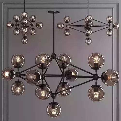 Modo Diamond Chandelier 13 Globes Black and Smoke Glass