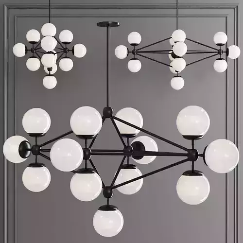 Modo Diamond Chandelier 13 Globes Black and Cream Glass