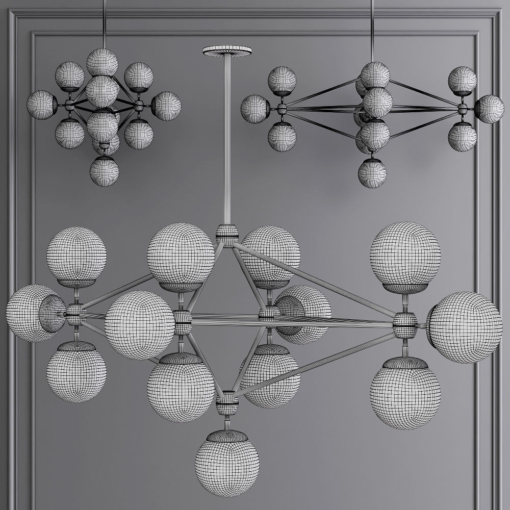Modo Diamond Chandelier 13 Globes Black and Clear Glass 3D model_1