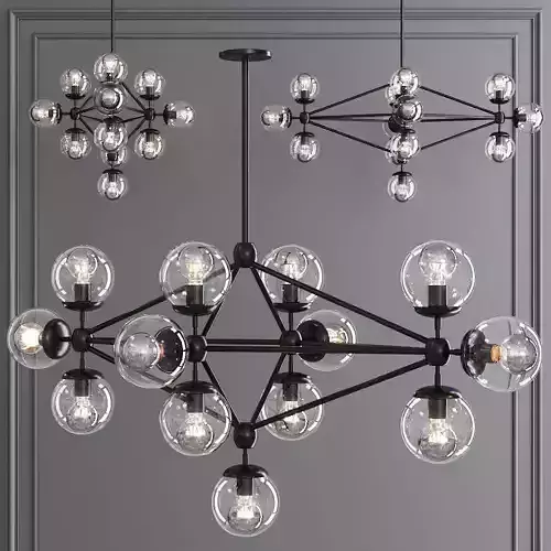 Modo Diamond Chandelier 13 Globes Black and Clear Glass