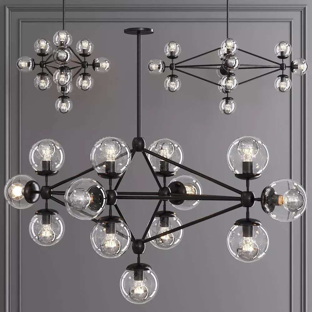 Modo Diamond Chandelier 13 Globes Black and Clear Glass 3D model_0