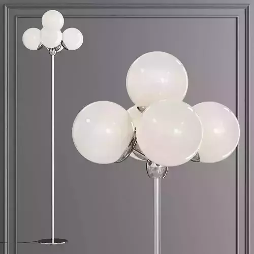 Modo Floor Lamp 5 Globes Polished Nickel and Cream Glass