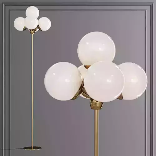 Modo Floor Lamp 5 Globes Brushed Brass and Cream Glass
