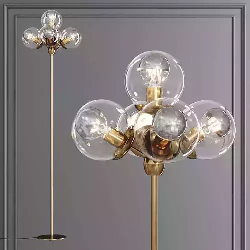 Modo Floor Lamp 5 Globes Brushed Brass and Clear Glass 3D model