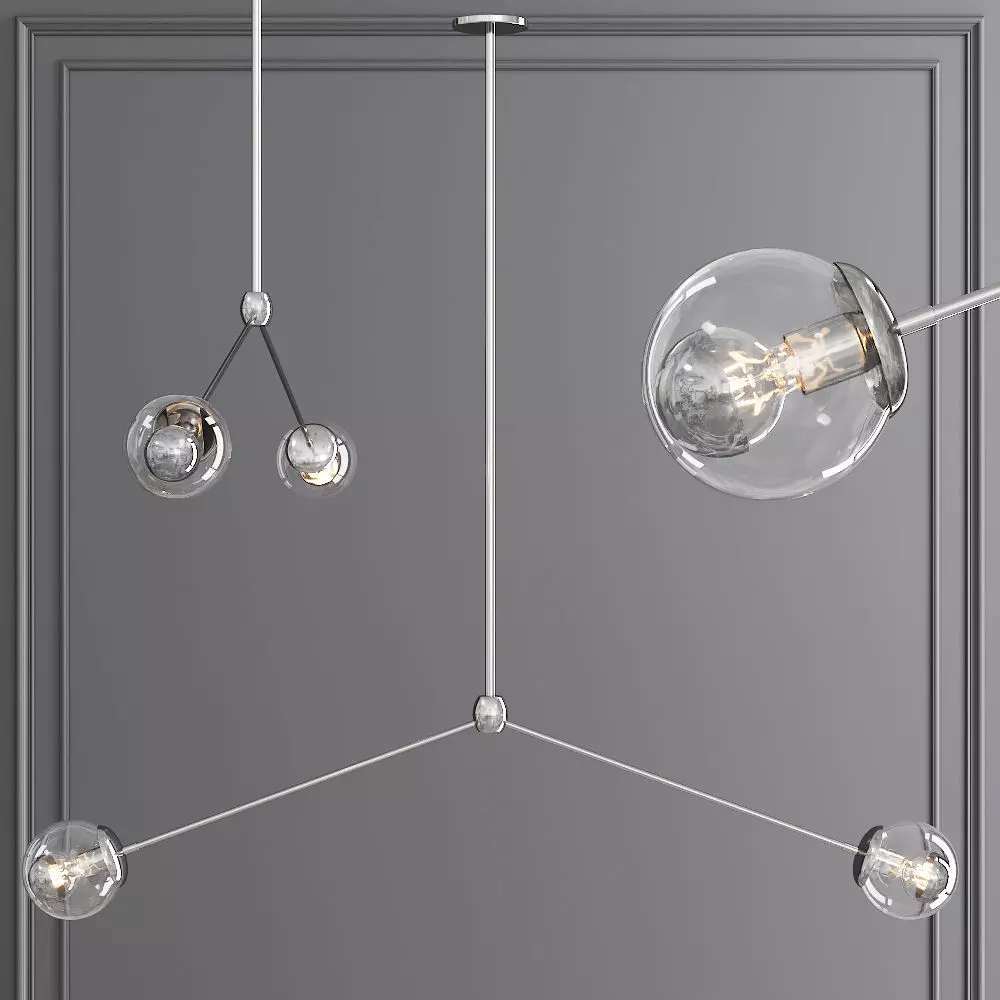 Modo Pendant 2 Globes Polished Nickel and Clear Glass 3D model_0