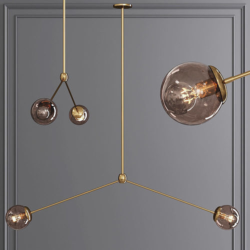 Modo Pendant 2 Globes Brushed Brass and Smoke Glass 3D model