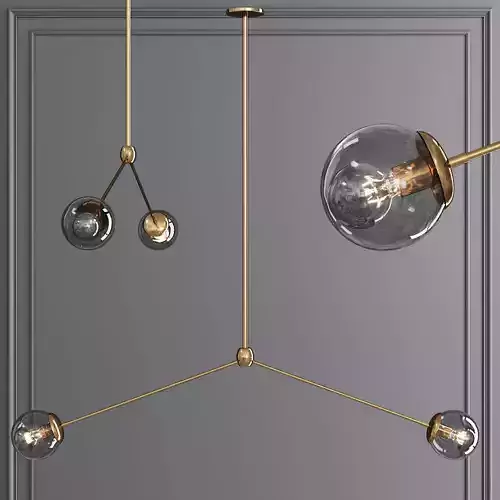 Modo Pendant 2 Globes Brushed Brass and Gray Glass
