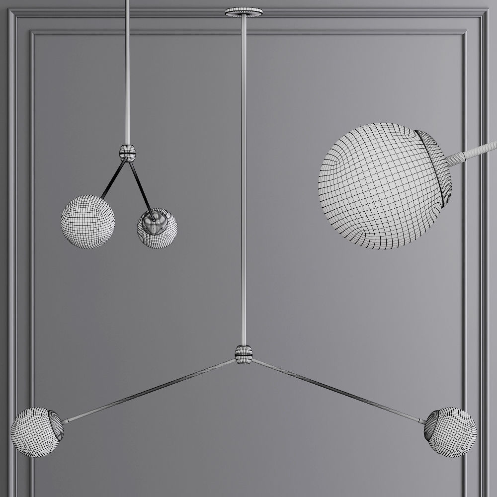 Modo Pendant 2 Globes Black and Smoke Glass 3D model_1