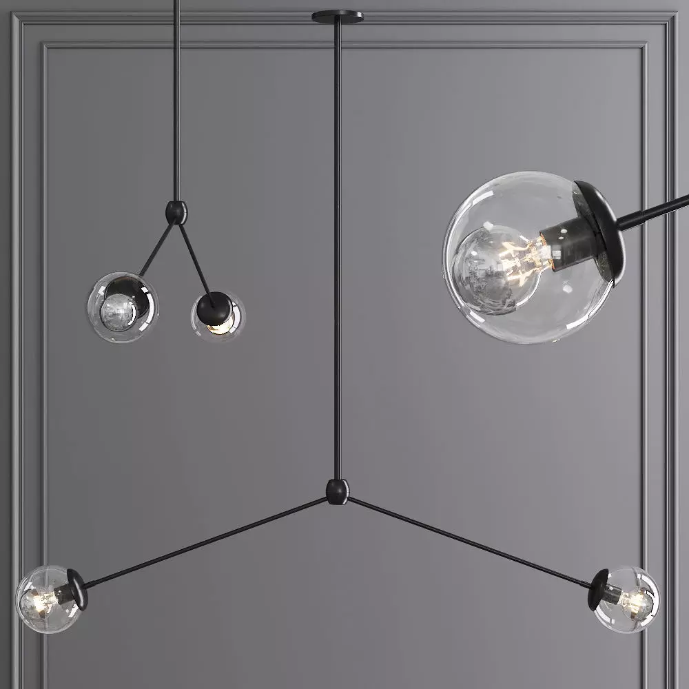 Modo Pendant 2 Globes Black and Clear Glass 3D model_0