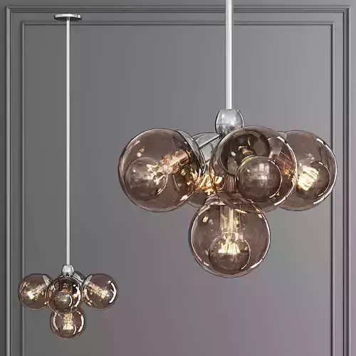 Modo Pendant 5 Globes Polished Nickel and Smoke Glass