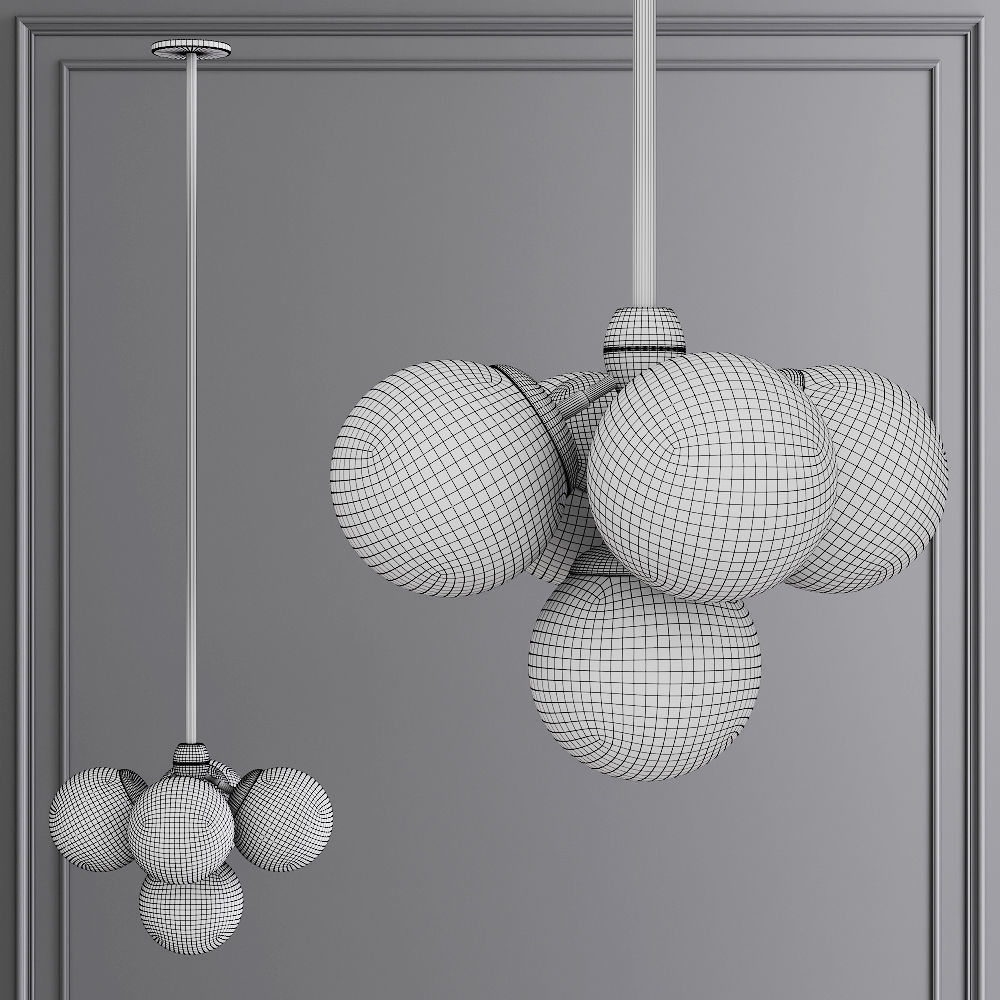 Modo Pendant 5 Globes Polished Nickel and Gray Glass 3D model_1