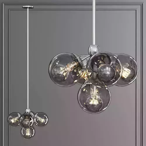 Modo Pendant 5 Globes Polished Nickel and Gray Glass