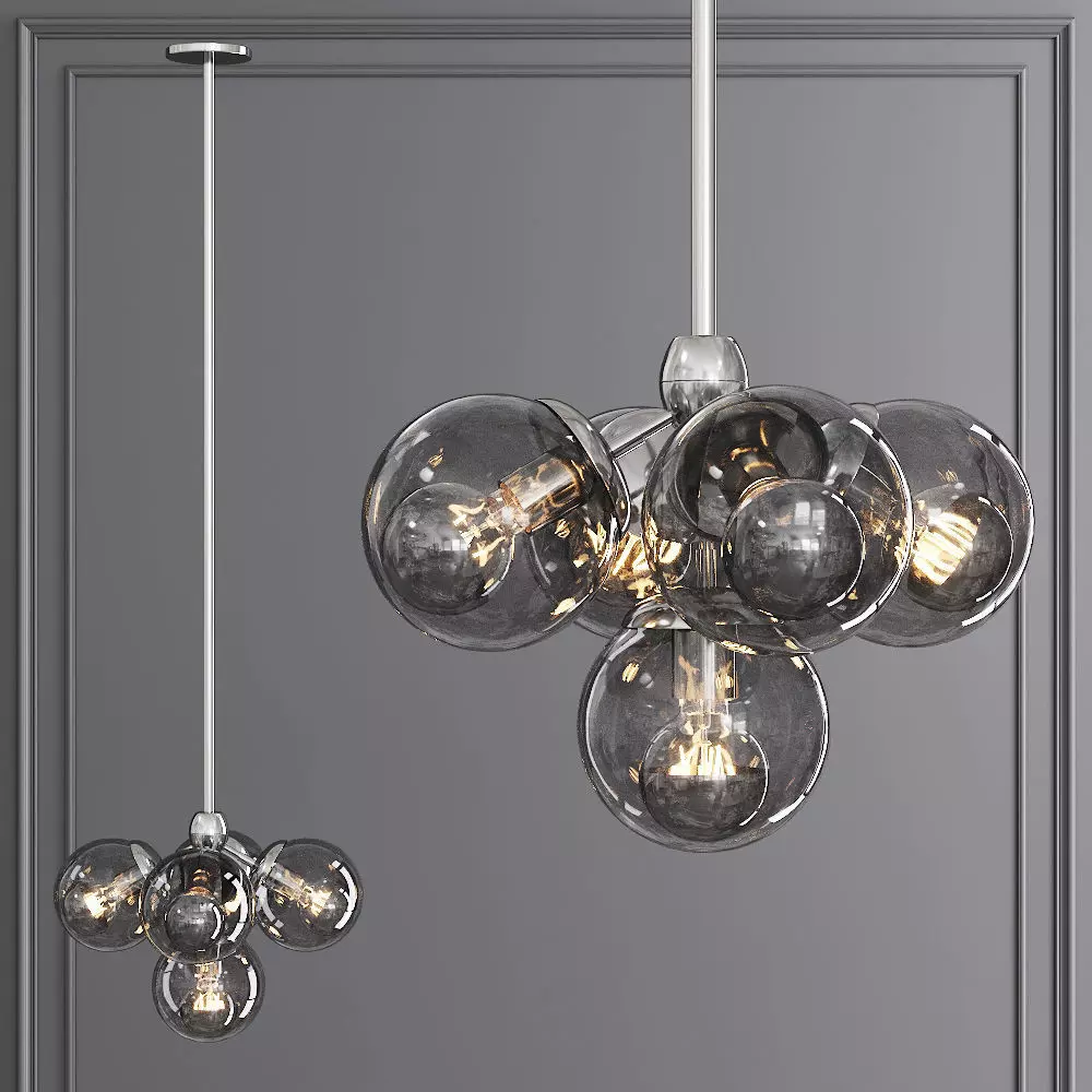Modo Pendant 5 Globes Polished Nickel and Gray Glass 3D model_0