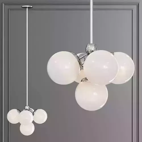Modo Pendant 5 Globes Polished Nickel and Cream Glass