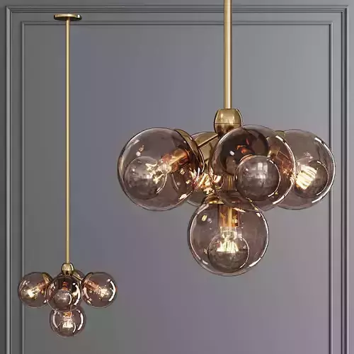 Modo Pendant 5 Globes Brushed Brass and Smoke Glass