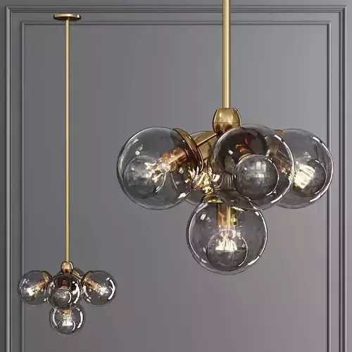 Modo Pendant 5 Globes Brushed Brass and Gray Glass