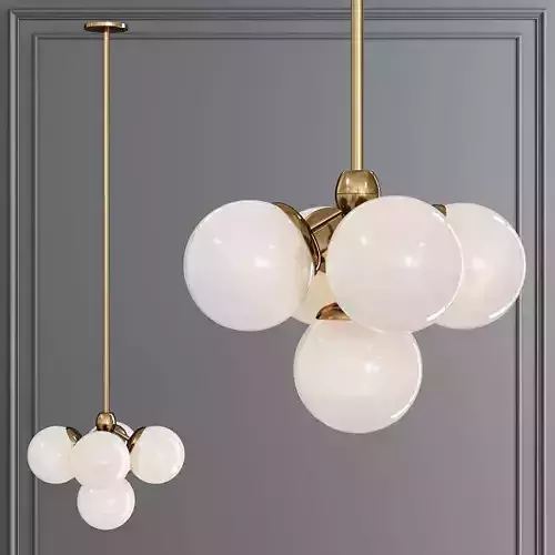 Modo Pendant 5 Globes Brushed Brass and Cream Glass