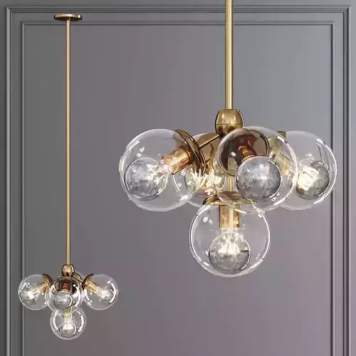 Modo Pendant 5 Globes Brushed Brass and Clear Glass