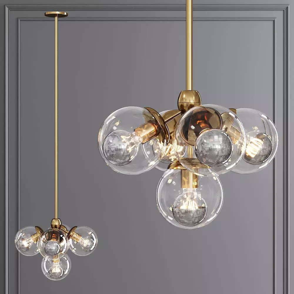 Modo Pendant 5 Globes Brushed Brass and Clear Glass 3D model_0