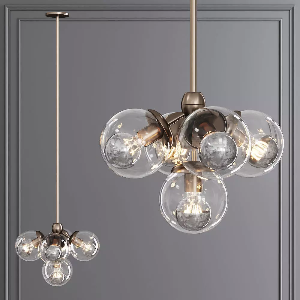 Modo Pendant 5 Globes Bronze and Clear Glass 3D model_0