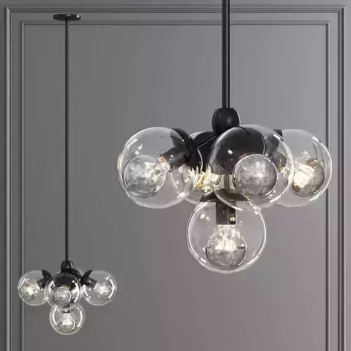 Modo Pendant 5 Globes Black and Clear Glass