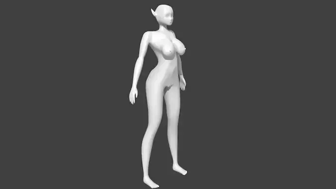 Nude female elf base model rigged low poly