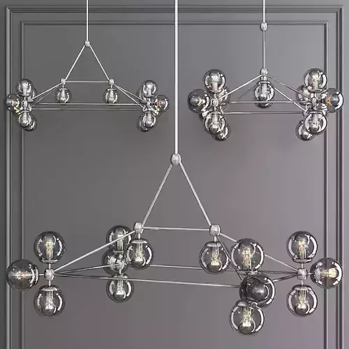 Modo Rectangle Chandelier 14 Globes Nickel and Gray Glass