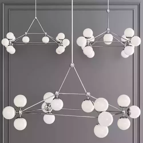 Modo Rectangle Chandelier 14 Globes Nickel and Cream Glass