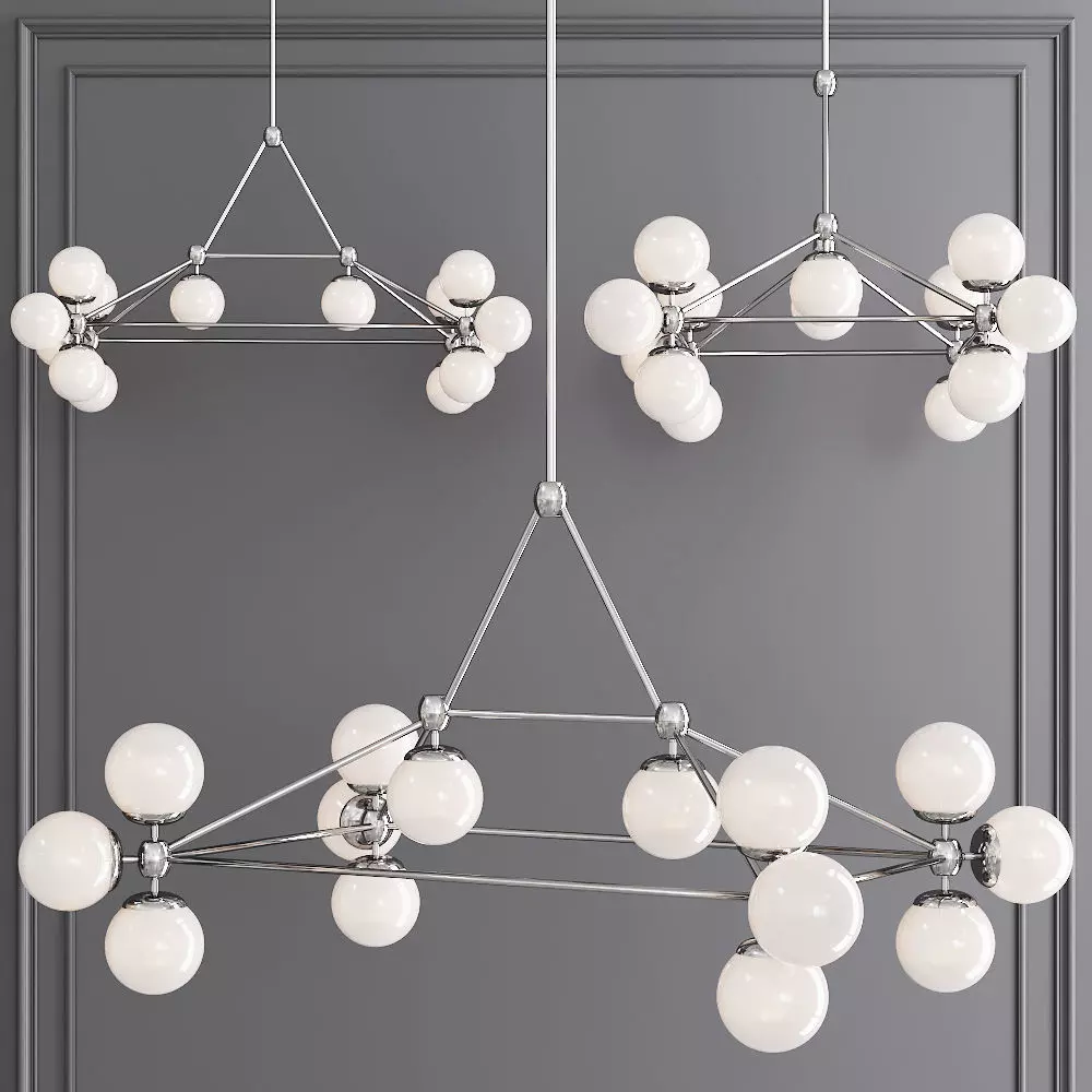 Modo Rectangle Chandelier 14 Globes Nickel and Cream Glass 3D model_0
