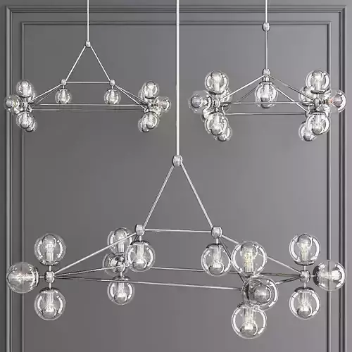 Modo Rectangle Chandelier 14 Globes Nickel and Clear Glass