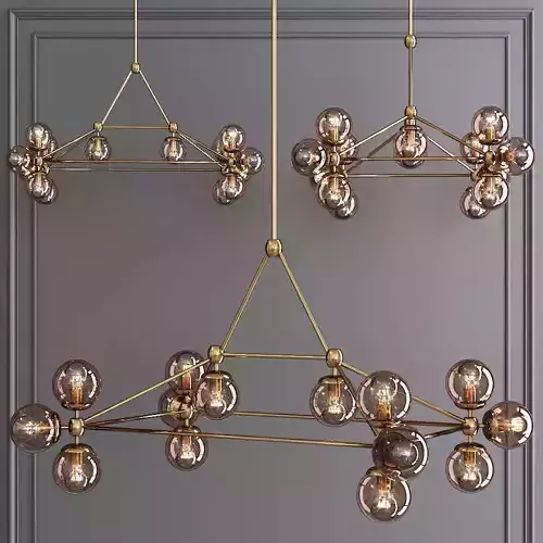 Modo Rectangle Chandelier 14 Globes Brass and Smoke Glass