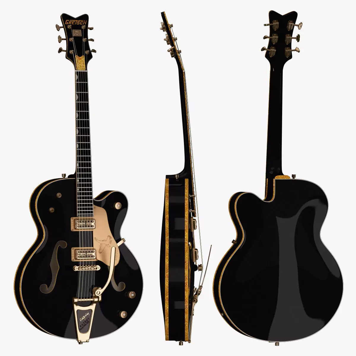 Gretsch Black Falcon Guitar 3D model_0