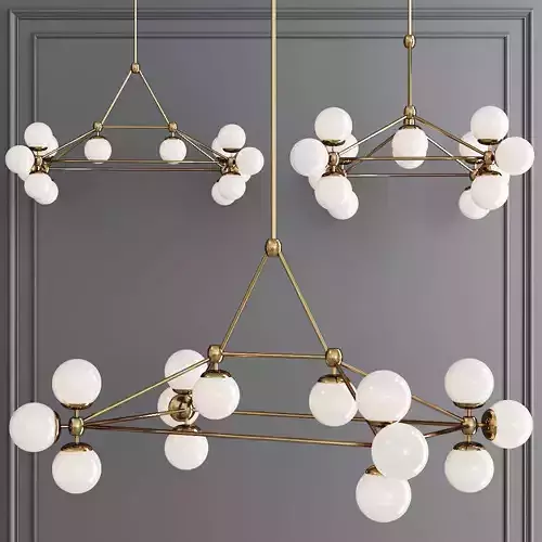 Modo Rectangle Chandelier 14 Globes Brass and Cream Glass