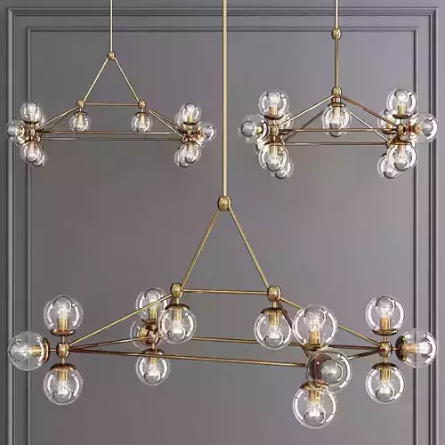 Modo Rectangle Chandelier 14 Globes Brass and Clear Glass