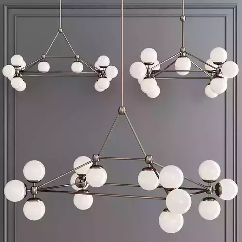 Modo Rectangle Chandelier 14 Globes Bronze and Cream Glass
