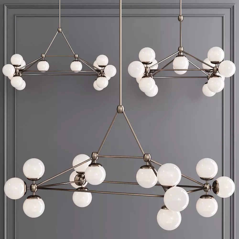Modo Rectangle Chandelier 14 Globes Bronze and Cream Glass 3D model_0