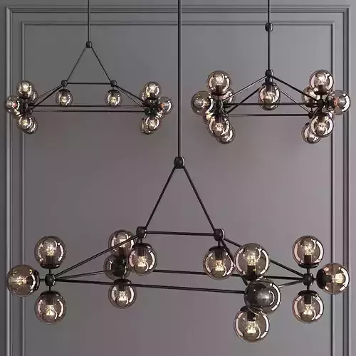 Modo Rectangle Chandelier 14 Globes Black and Smoke Glass