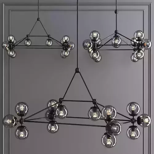 Modo Rectangle Chandelier 14 Globes Black and Gray Glass