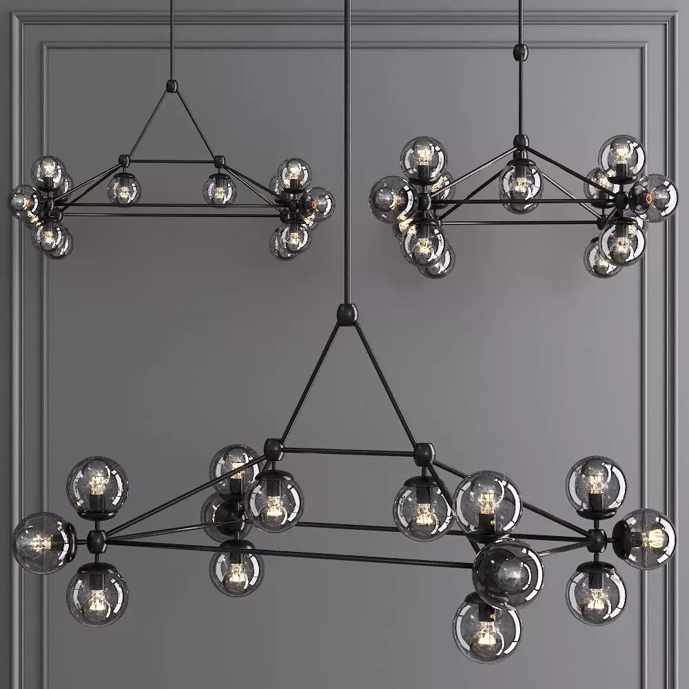 Modo Rectangle Chandelier 14 Globes Black and Gray Glass 3D model_0