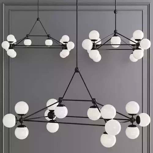Modo Rectangle Chandelier 14 Globes Black and Cream Glass