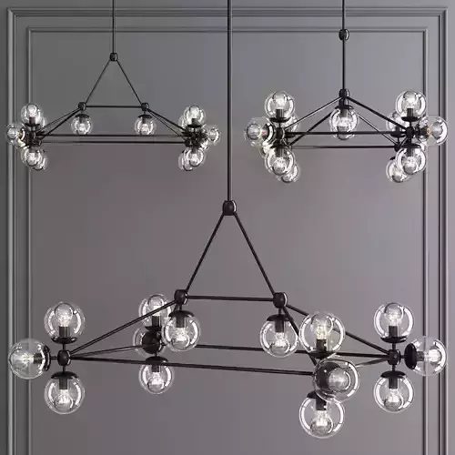 Modo Rectangle Chandelier 14 Globes Black and Clear Glass