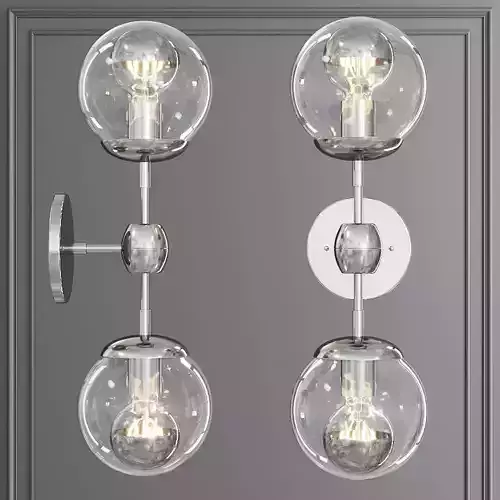 Modo Sconce 2 Globes Polished Nickel and Clear Glass