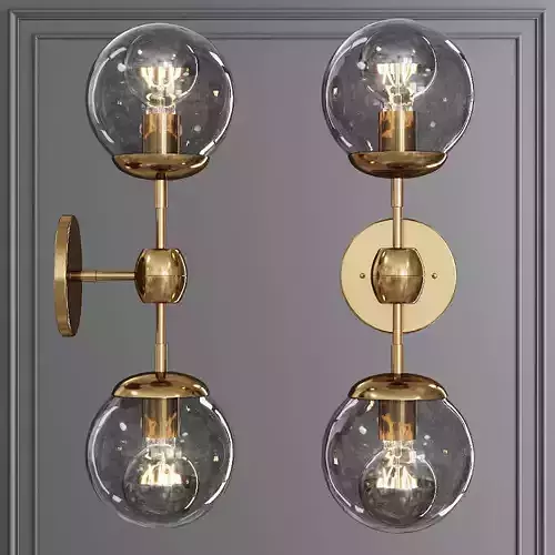 Modo Sconce 2 Globes Brushed Brass and Gray Glass