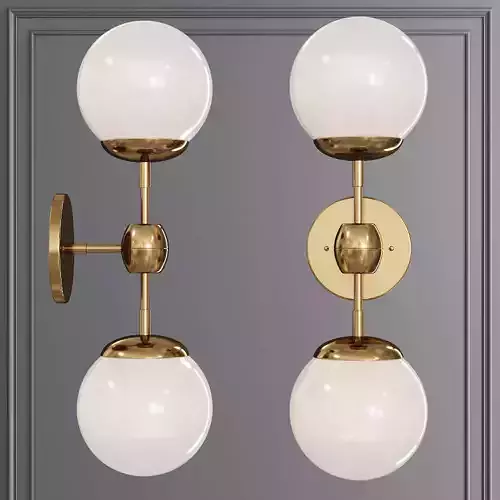Modo Sconce 2 Globes Brushed Brass and Cream Glass