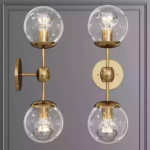 Modo Sconce 2 Globes Brushed Brass and Clear Glass