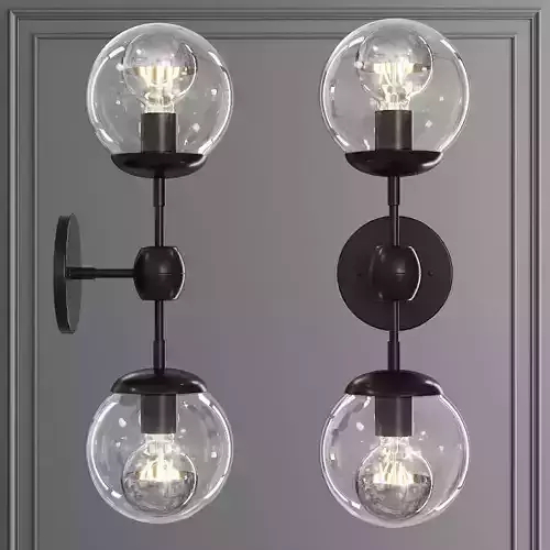 Modo Sconce 2 Globes Black and Clear Glass