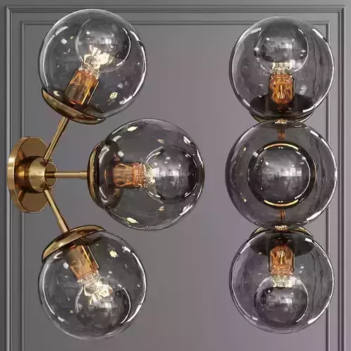 Modo Sconce 3 Globes Brushed Brass and Gray Glass