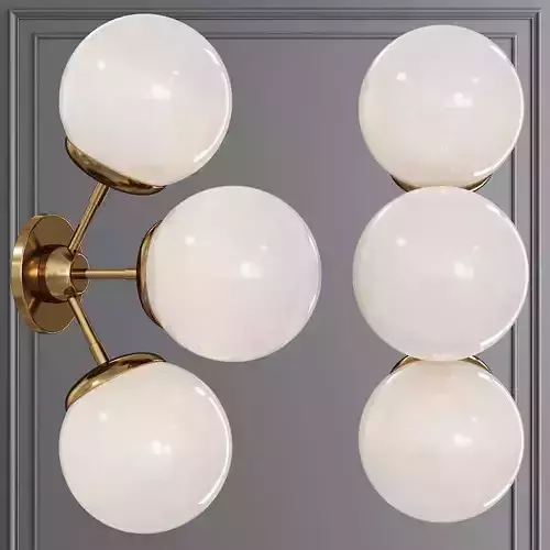 Modo Sconce 3 Globes Brushed Brass and Cream Glass