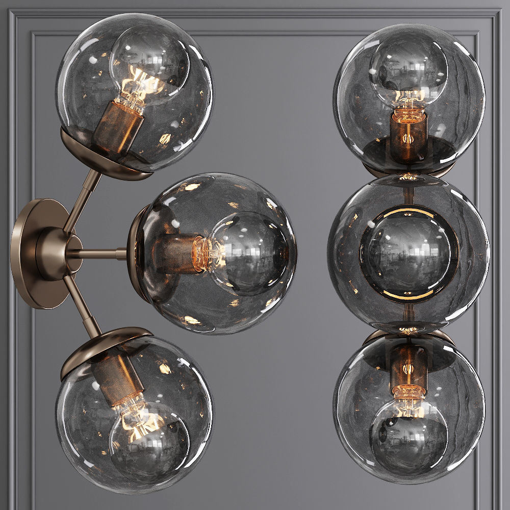 Modo Sconce 3 Globes Bronze and Gray Glass 3D model